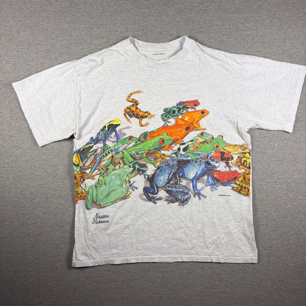 Habitat T-Shirt Large Vintage 90s Frogs Rainforest Nature Full Wrap